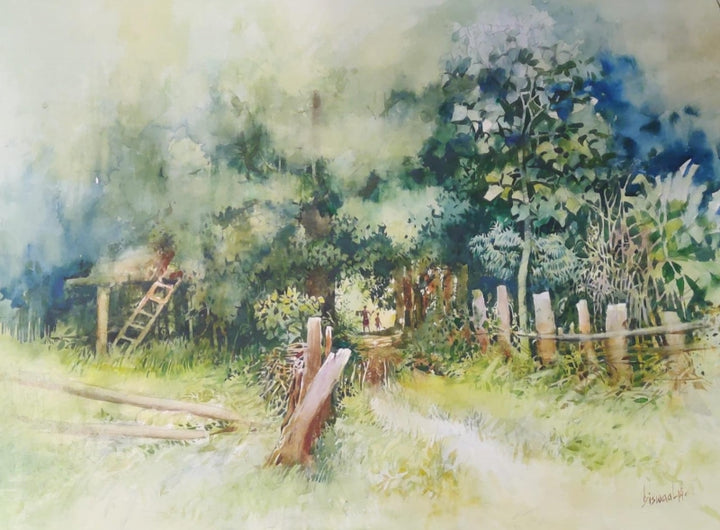 Landscape watercolor painting titled 'Untitled 4', 22x28 inch, by artist Bijay Biswaal on Paper