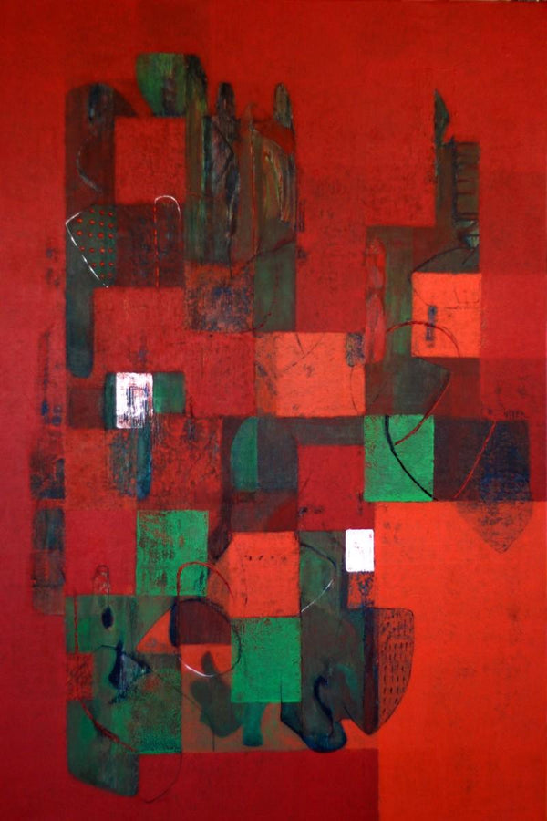 Abstract acrylic painting titled 'Untitled 46', 72x48 inches, by artist Vivek Nimbolkar on Canvas