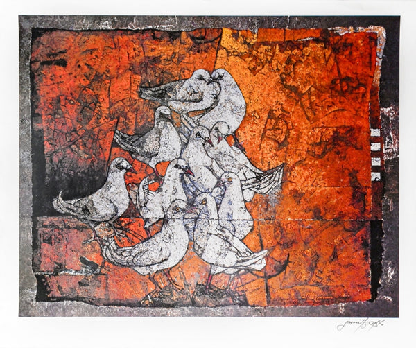 Animals serigraphs painting titled 'Untitled 5', 22x26 inch, by artist Jamil Naqsh on Paper