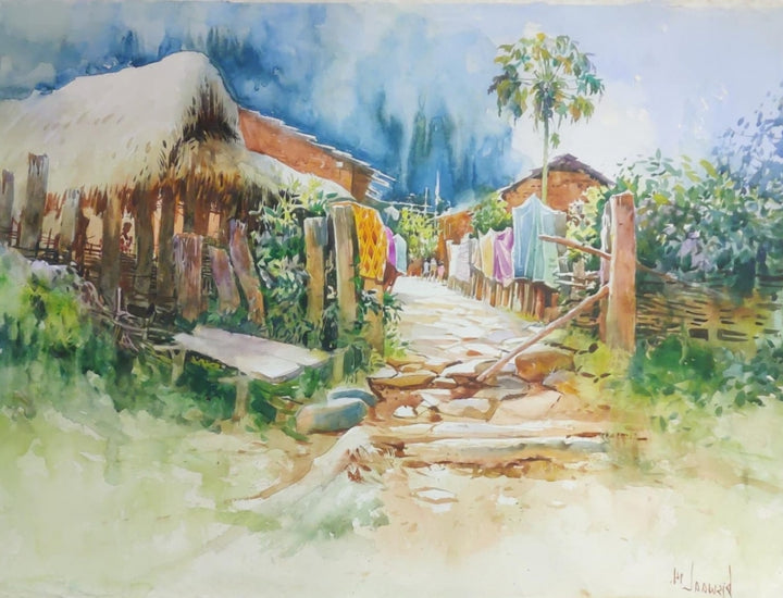 Landscape watercolor painting titled 'Untitled 5', 22x28 inch, by artist Bijay Biswaal on Paper