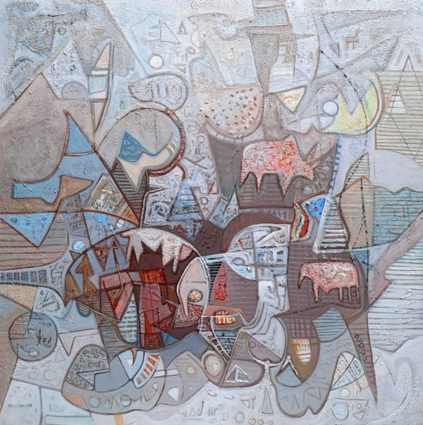 Abstract mixed-media painting titled 'Untitled 51', 36x36 inch, by artist Rajesh Kumar Singh on Canvas