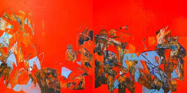 Abstract acrylic painting titled 'Untitled 53', 36x72 inches, by artist Vivek Nimbolkar on Canvas