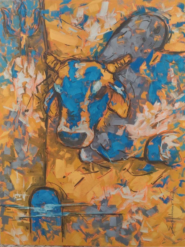 Animals oil painting titled 'Untitled 59', 72x54 inches, by artist Santosh Patil on Canvas