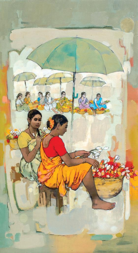 Figurative acrylic painting titled 'Untitled 8', 53x28 inches, by artist Satyajeet Varekar on Canvas