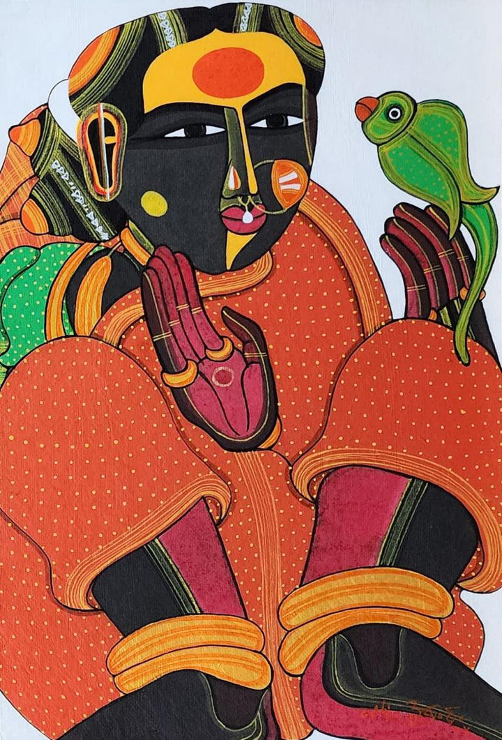 Figurative acrylic painting titled 'Untitled 85', 15x10 inches, by artist Thota Vaikuntam on Handmade paper