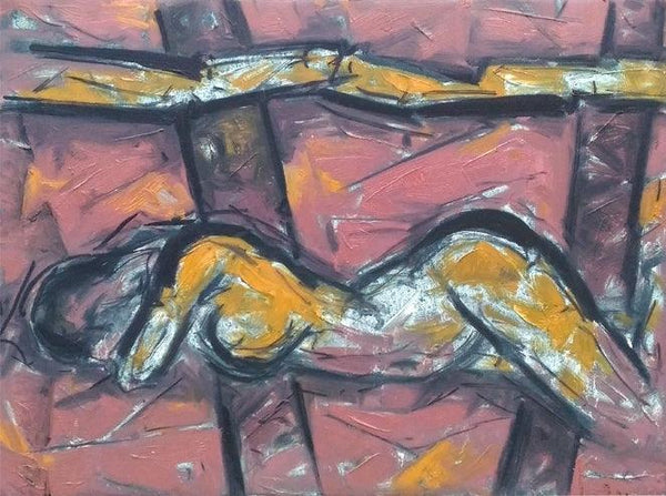 Nude acrylic painting titled 'Untitled 85', 15x20 inches, by artist Santoshkumar Patil on Canvas