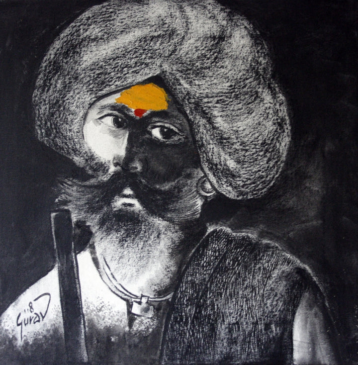 Portrait charcoal painting titled 'Untitled 9', 12x12 inch, by artist Raosaheb Gurav on Paper