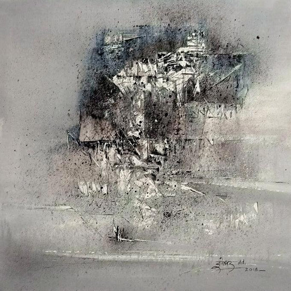 Abstract acrylic painting titled 'Untitled B W 2', 24x24 inches, by artist Dnyaneshwar Dhavale on Canvas