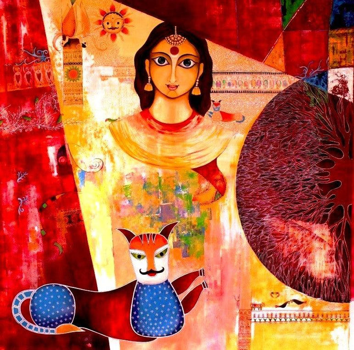 Figurative acrylic painting titled 'Untitled I', 54x54 inches, by artist Meenakshi Jha Banerjee on Canvas