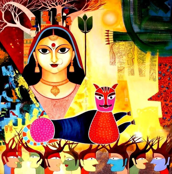 Figurative acrylic painting titled 'Untitled III', 54x54 inches, by artist Meenakshi Jha Banerjee on Canvas