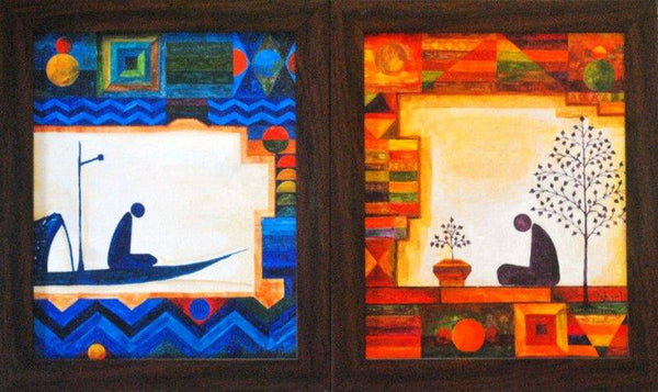 Figurative acrylic painting titled 'Untitled (Set of 2)', 12x10 inches, by artist Ishani Pimpalkhare on Canvas