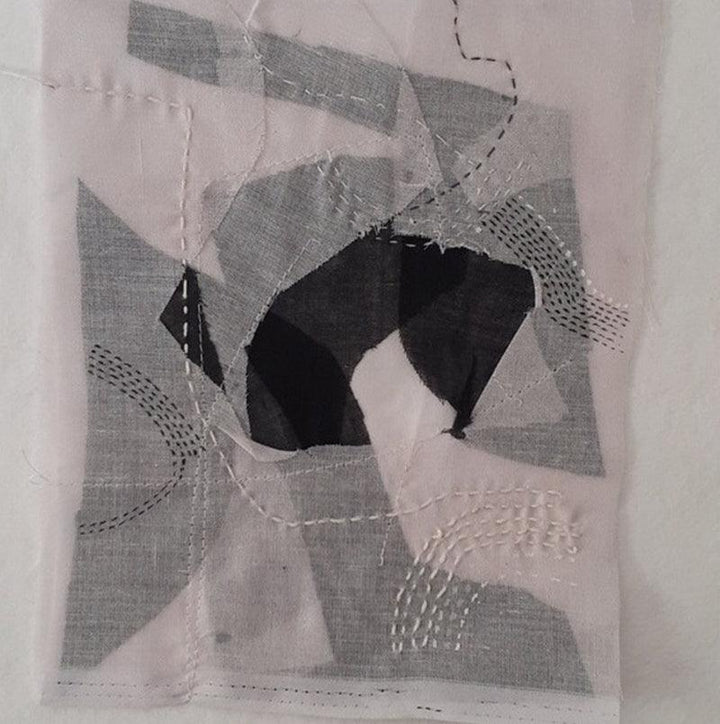 Abstract painting titled 'Untold Story 3', 10x10 inches, by artist Bharti Dixit on Fabric And Thread