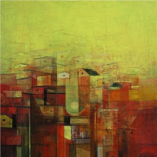 Abstract acrylic painting titled 'Urban City View', 24x24 inches, by artist M Singh on Canvas