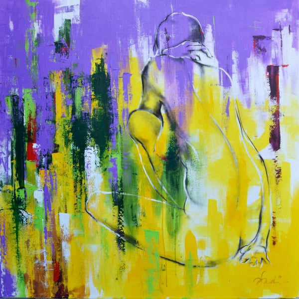 Abstract mixed media painting titled 'Urban Jungle 14', 48x48 inches, by artist Tejinder Ladi  Singh on Canvas