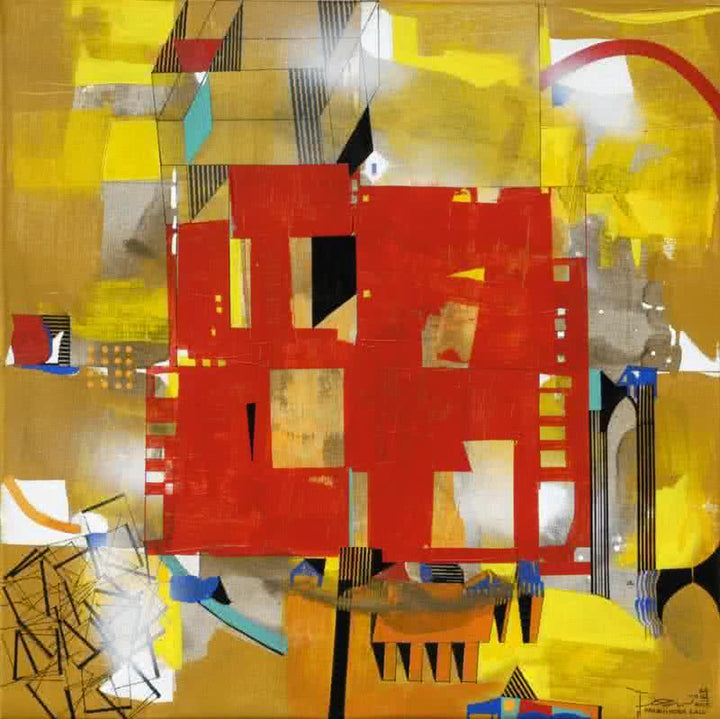 Abstract acrylic painting titled 'Urban Scape II', 24x24 inches, by artist Prabhinder Lall on Canvas