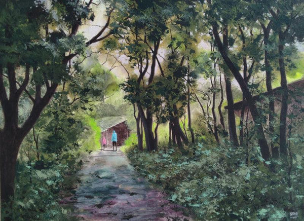 Landscape acrylic painting titled 'Vaccine Depot 1', 36x48 inches, by artist Shirish Deshpande on Canvas