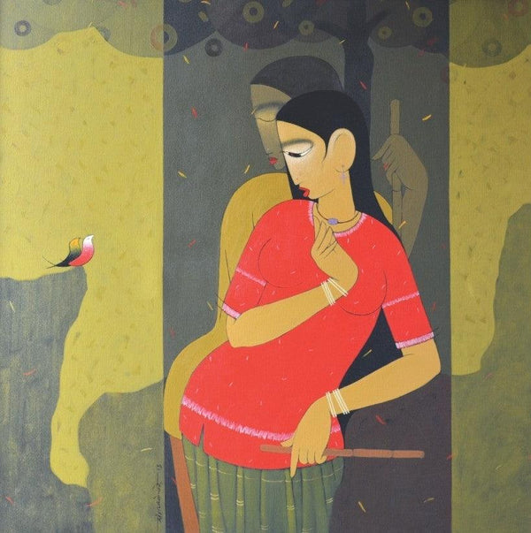 Figurative acrylic painting titled 'Valentine', 36x36 inches, by artist Sanjay M Khochare on Canvas