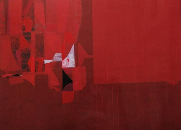 Abstract mixed media painting titled 'Vanic Red', 18x24 inches, by artist Gajanan Kabade on Synthic Board