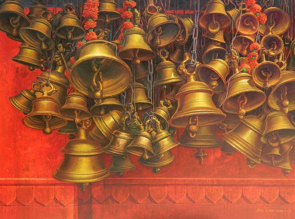 Religious acrylic painting titled 'Varanasi 11', 36x48 inches, by artist Anil Yadav on Canvas