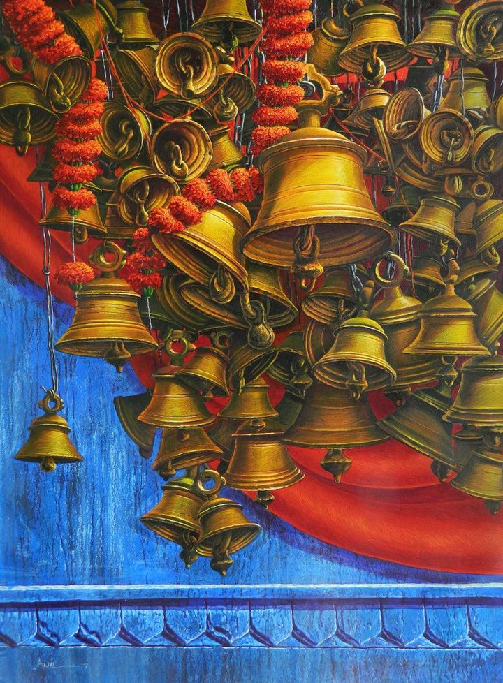 Religious acrylic painting titled 'Varanasi 16', 48x36 inches, by artist Anil Yadav on Canvas