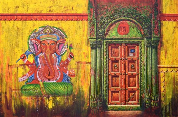 Religious acrylic painting titled 'Varanasi 19', 48x72 inches, by artist Anil Kumar Yadav on Canvas