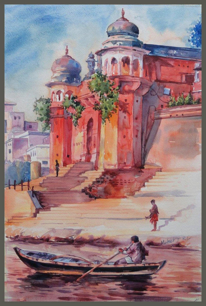 Landscape watercolor painting titled 'Varanasi banaras', 22x16 inches, by artist Mahesh RC on Paper