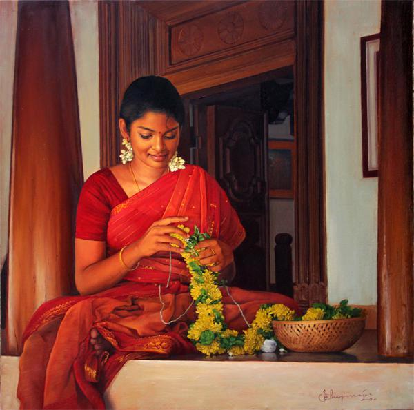 Figurative oil painting titled 'Various Thoughts', 24x24 inches, by artist S  Elayaraja on Canvas