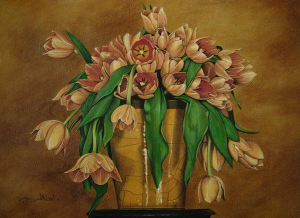 Still-life acrylic painting titled 'Vase Flower', 22x27 inches, by artist Sakthivel Ramalingam on Canvas