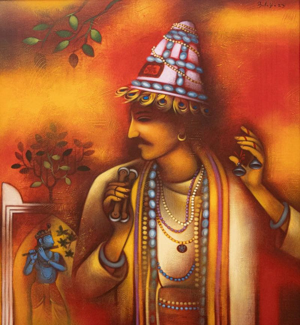 Religious acrylic painting titled 'Vasudev', 44x38 inches, by artist Balaji Ubale on Canvas