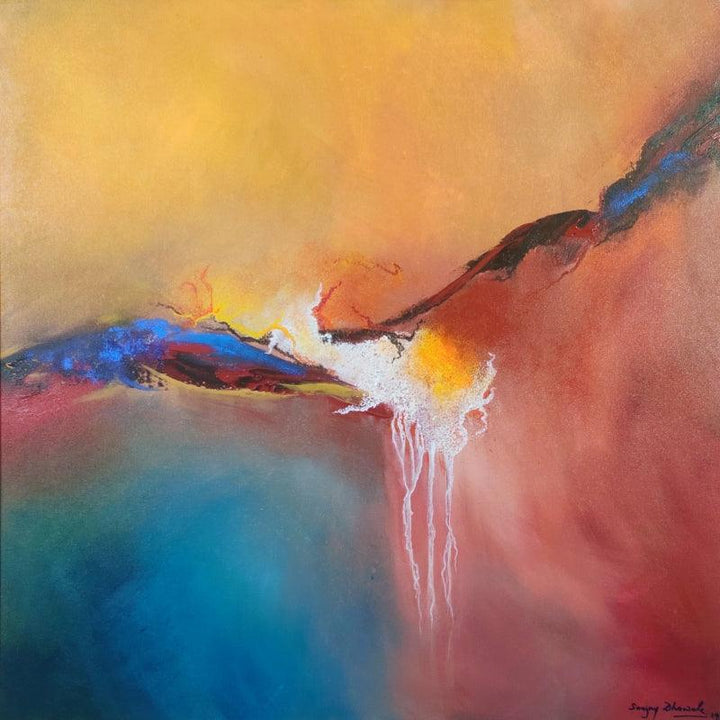 Abstract acrylic painting titled 'Vasundhra', 36x36 inches, by artist Sanjay Dhawale on Canvas