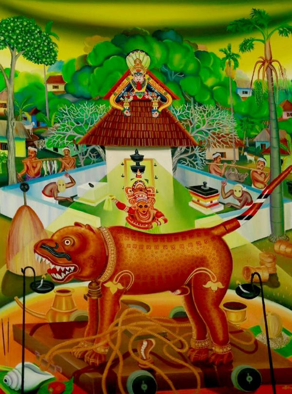 Religious oil painting titled 'Vechicle Of The God', 48x36 inches, by artist Rejeesh Sarovar on Canvas