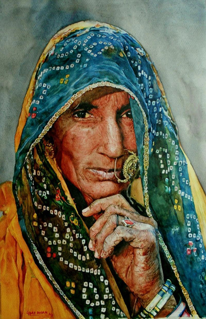 Folk Art watercolor painting titled 'Veil Of A Softer Light ', 22x15 inches, by artist Dr.uday Bhan on Paper