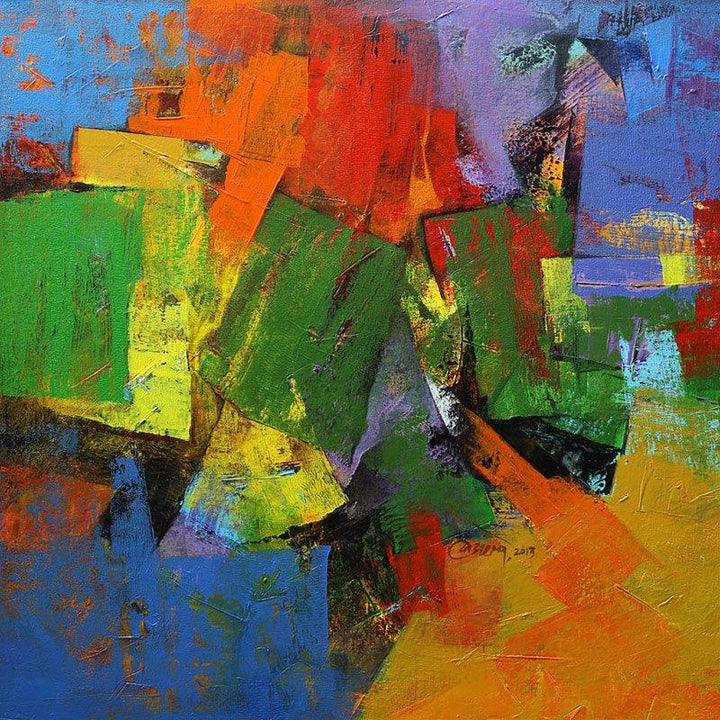 Abstract acrylic painting titled 'Vibrant Hues', 24x24 inches, by artist Siddhesh Rane on Canvas