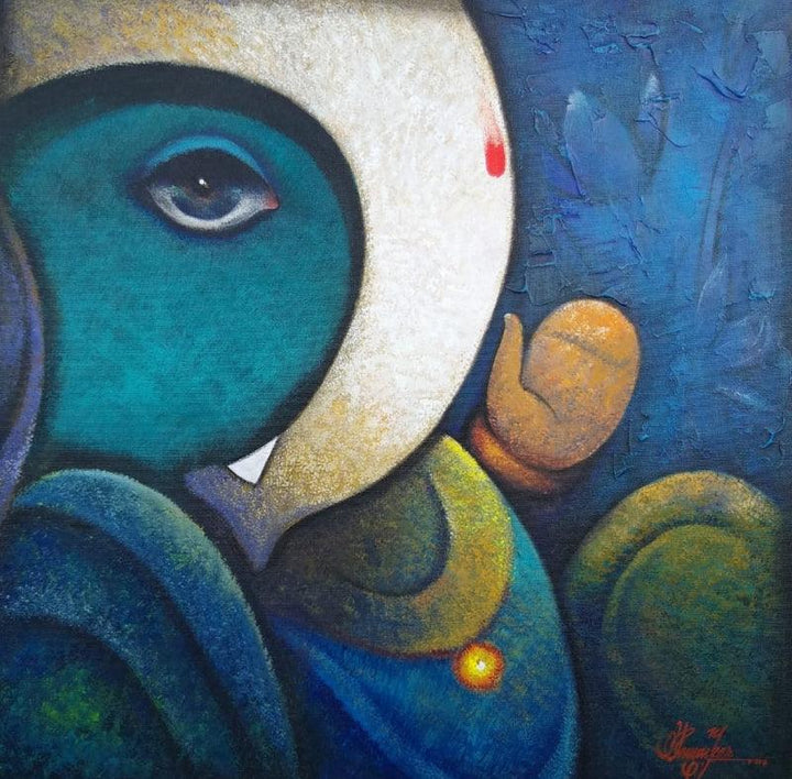 Religious acrylic painting titled 'Vignharta', 24x24 inches, by artist Ram Onkar on Canvas