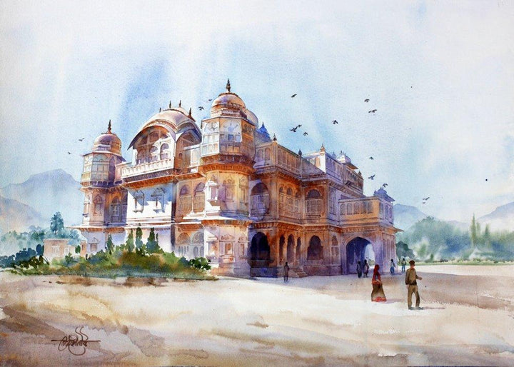 Landscape watercolor painting titled 'Vijay Vilas Palace Mandvi', 25x19 inches, by artist Vikrant Shitole on Paper