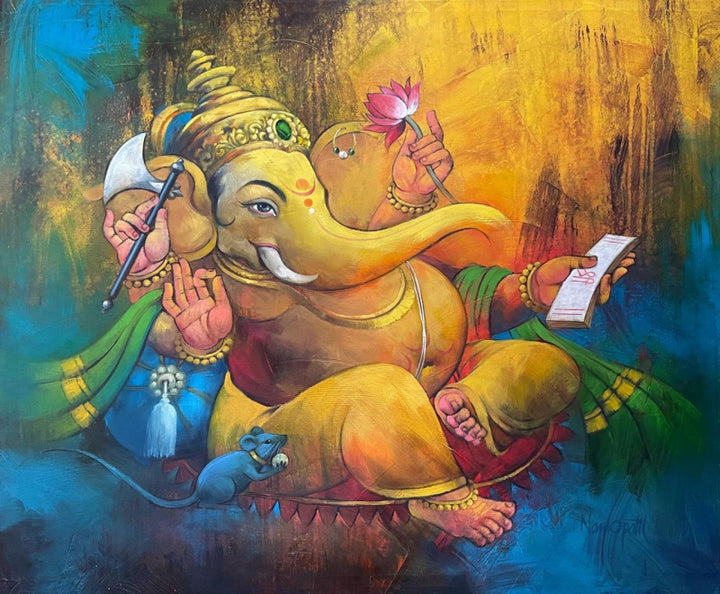 Religious oil painting titled 'Vikat', 34x42 inch, by artist Namdev M Patil on Canvas