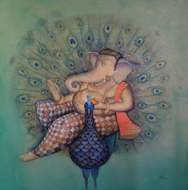 Religious acrylic painting titled 'Vikat Roop', 36x36 inches, by artist Pooja Shelke on Canvas