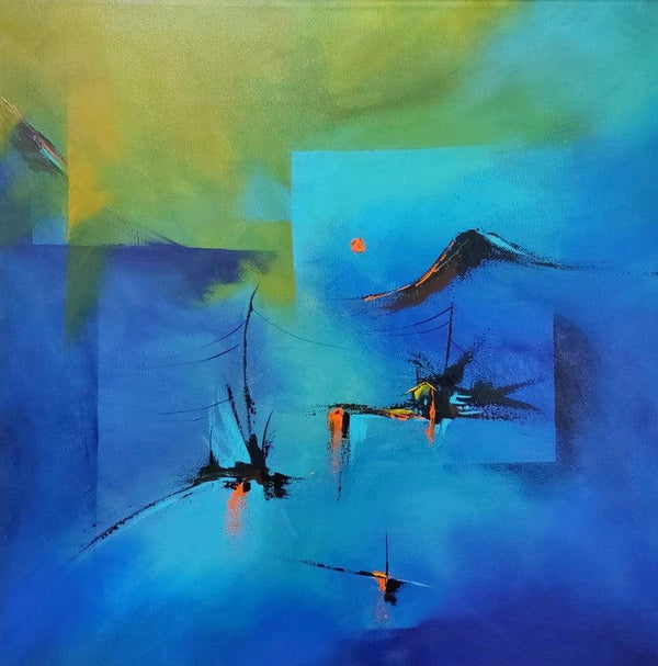 Landscape acrylic painting titled 'Village', 36x36 inches, by artist Sanjay Dhawale on Canvas