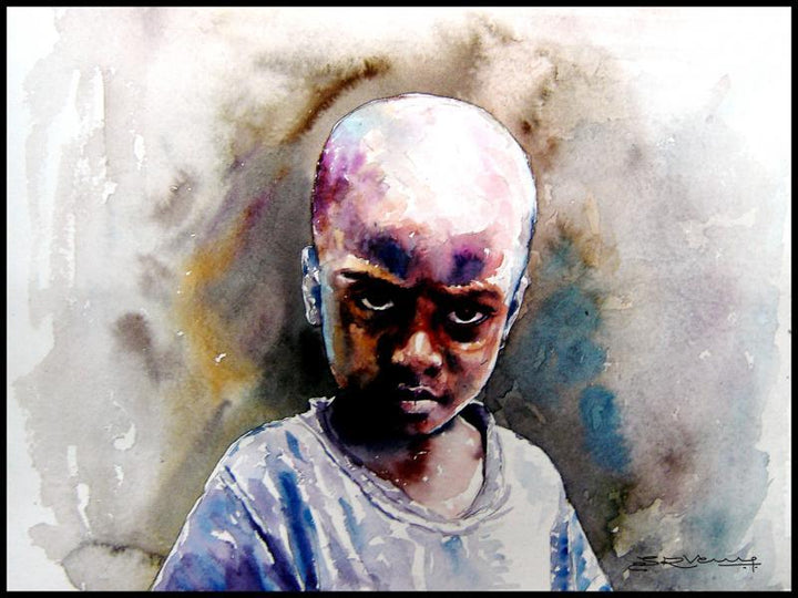 Figurative watercolor painting titled 'Village Children 1', 15x11 inches, by artist SRV ARTIST on Handmade Paper