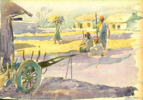 Landscape watercolor painting titled 'Village Culture', 10x14 inches, by artist Ramessh Barpande on Paper