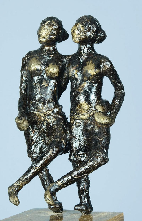 Figurative sculpture titled 'Village Dance', 13x7x6 inches, by artist Kishor Sharma on Bronze