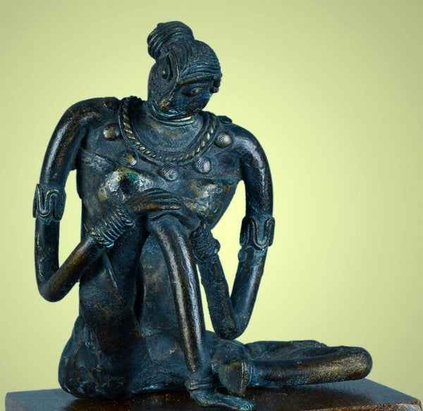 Figurative sculpture titled 'Village Girl 1', 6x4x4 inches, by artist Kishor Sharma on Bronze