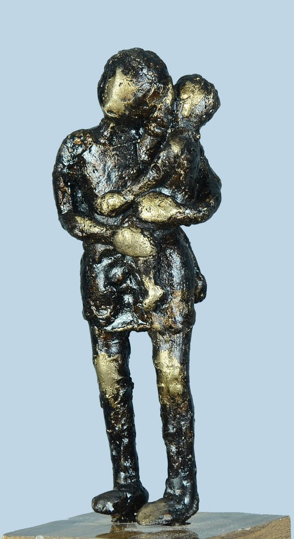 Figurative sculpture titled 'Village Girl And Child', 10x4x3 inches, by artist Kishor Sharma on Bronze