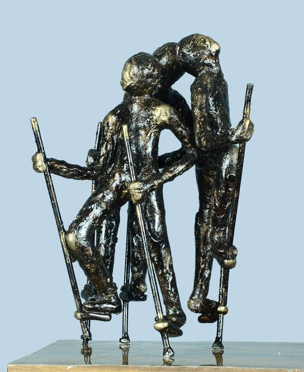 Figurative sculpture titled 'Village Play 3', 12x8x8 inches, by artist Kishor Sharma on Bronze