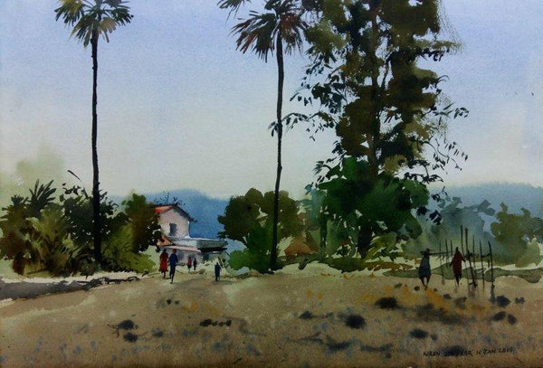 Landscape watercolor painting titled 'Village Routs', 15x22 inches, by artist Kiran Gunjkar on Handmade Paper