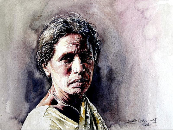 Figurative watercolor painting titled 'Village Women 2', 15x11 inches, by artist SRV ARTIST on Handmade Paper