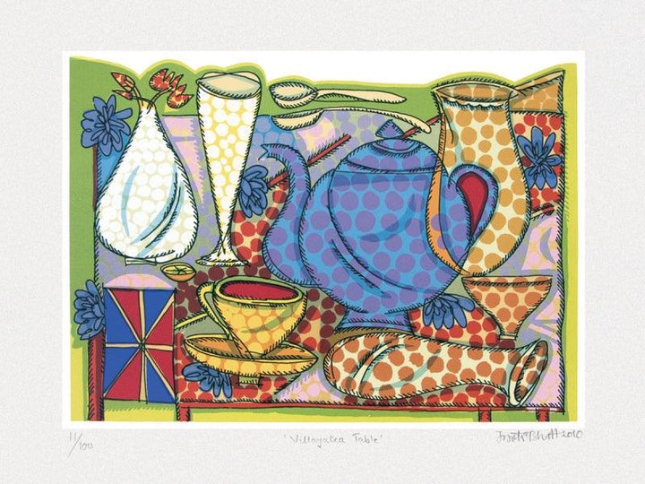 Still-life serigraphs painting titled 'Villayatea Table', 15x20 inches, by artist Jyoti Bhatt on Paper