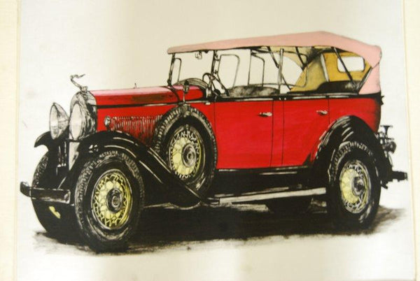 Lifestyle mixed media painting titled 'Vintage Car 1', 16x11 inches, by artist Sakshi Jain on Cartridge Paper