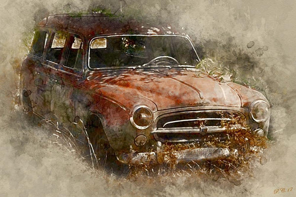 Transportation Digital Painting digital art titled 'Vintage Car', 11x17 inches, by artist Pushkar Chatterjee on canvas