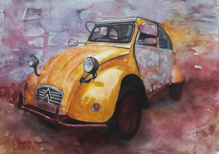 Transportation watercolor painting titled 'Vintage Series 11', 12x15 inches, by artist Kanchan Hande on Paper